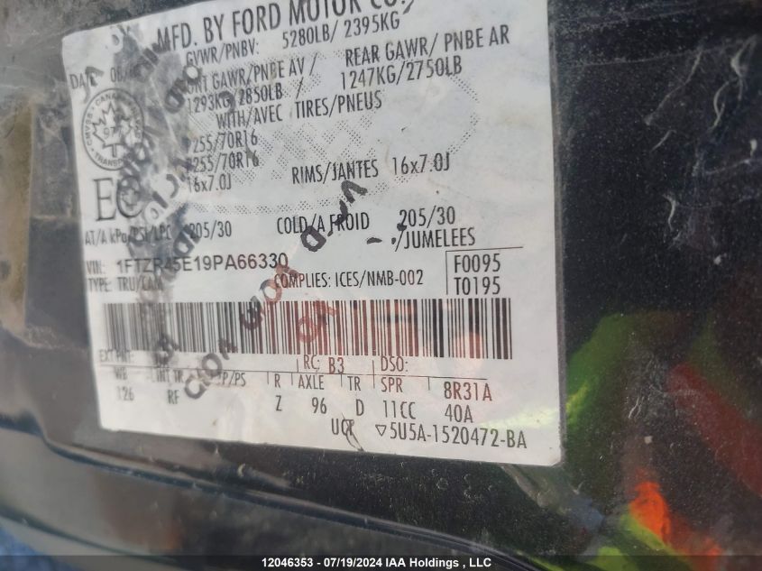 2009 Ford Ranger VIN: 1FTZR45E19PA66330 Lot: 12046353