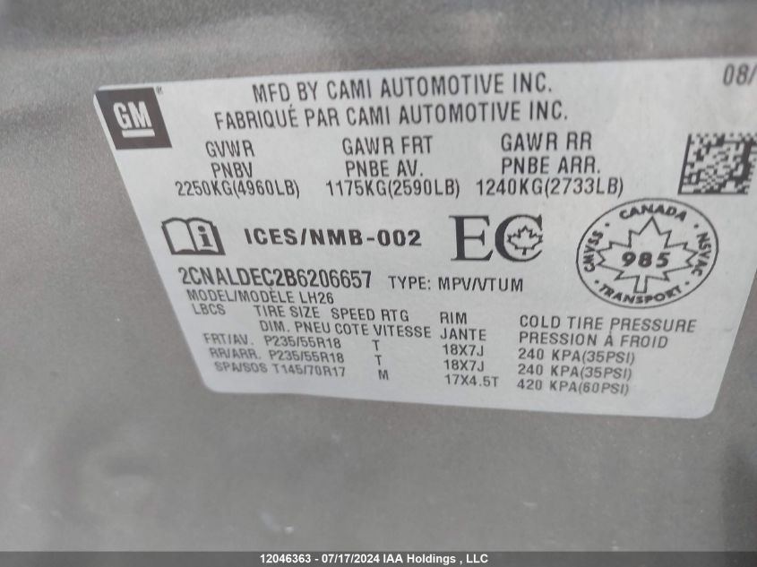 2CNALDEC2B6206657 2011 Chevrolet Equinox