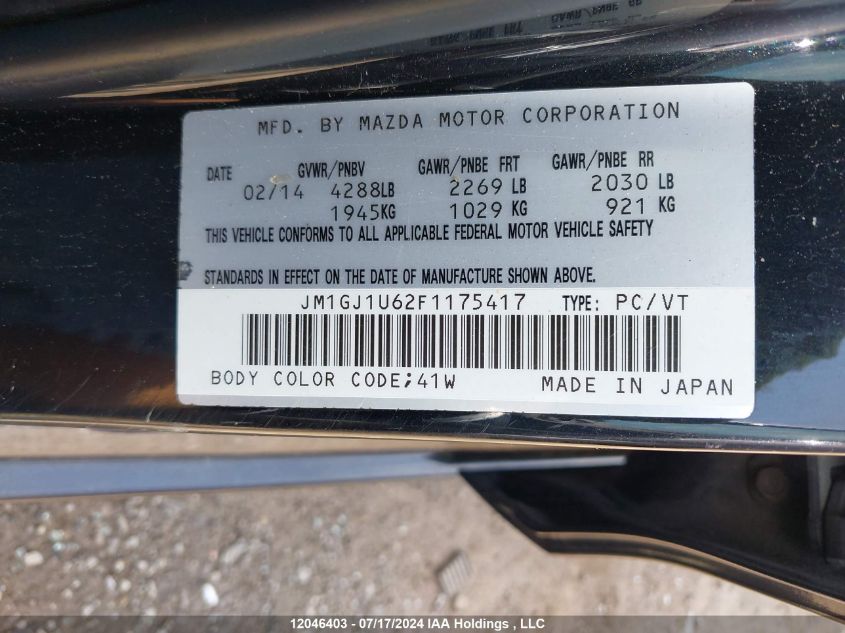 2015 Mazda 6 Sport VIN: JM1GJ1U62F1175417 Lot: 12046403