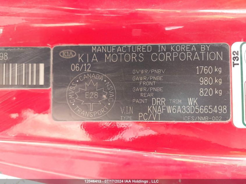 2013 Kia Forte Sx VIN: KNAFW6A33D5665498 Lot: 12046413