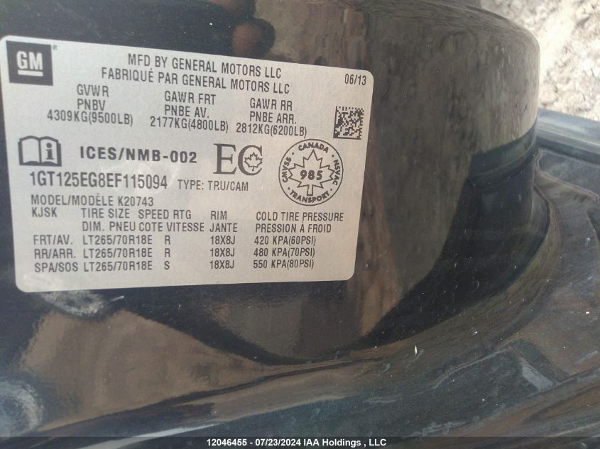 2014 GMC Sierra 2500Hd VIN: 1GT125EG8EF115094 Lot: 12046455