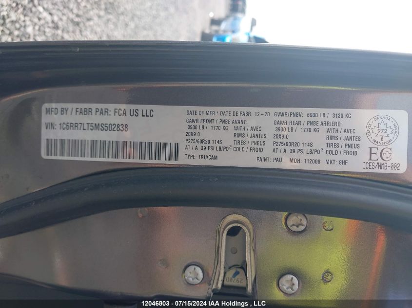 2021 Ram 1500 Classic Slt VIN: 1C6RR7LT5MS502838 Lot: 12046803