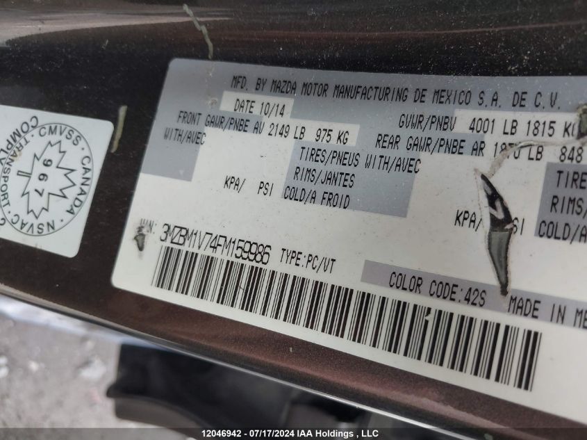 2015 Mazda Mazda3 VIN: 3MZBM1V74FM159986 Lot: 12046942