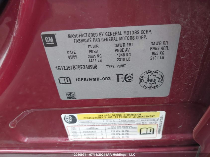 2009 Chevrolet Malibu 2Lt VIN: 1G1ZJ57B79F248998 Lot: 12046974