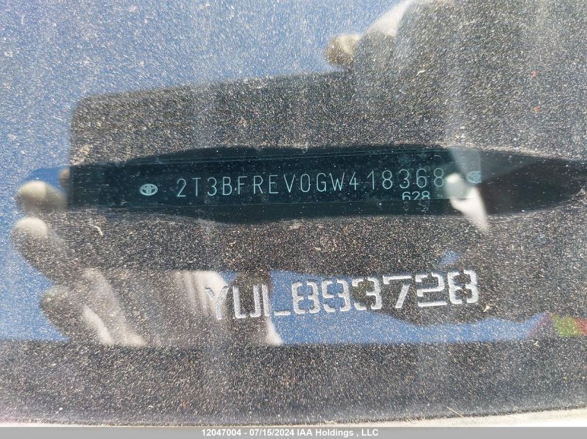 2016 Toyota Rav4 Le VIN: 2T3BFREV0GW418368 Lot: 12047004