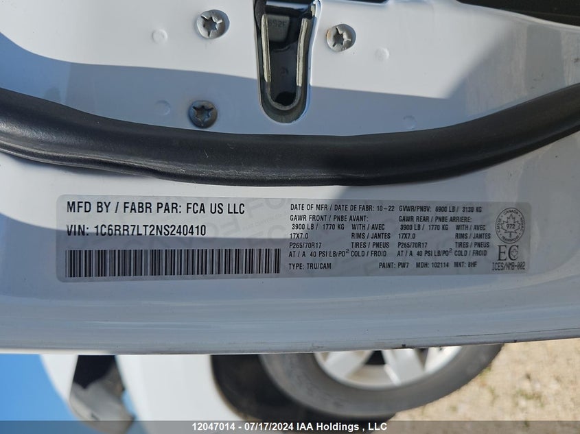 2022 Ram 1500 Classic Slt VIN: 1C6RR7LT2NS240410 Lot: 12047014