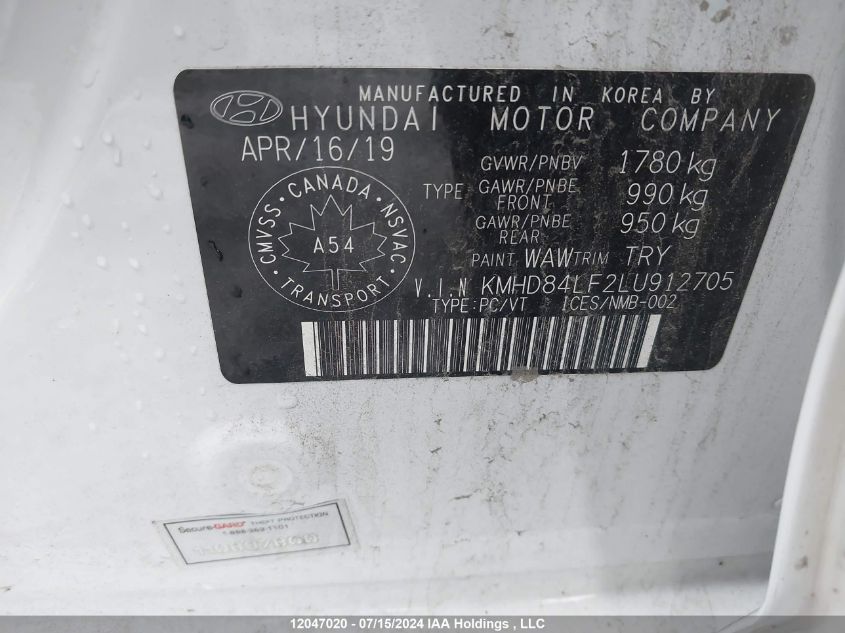 2020 Hyundai Elantra Preferred Auto Ivt VIN: KMHD84LF2LU912705 Lot: 12047020
