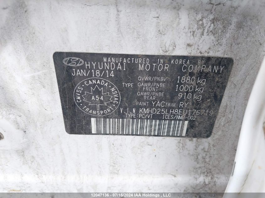 2014 Hyundai Elantra VIN: KMHD25LH8EU176719 Lot: 12047136