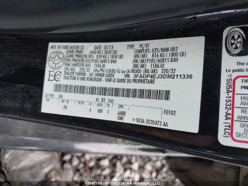 2013 Ford Fiesta Se VIN: 3FADP4EJ3DM211336 Lot: 12047155