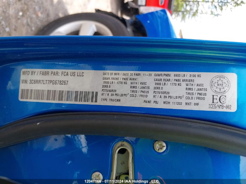 2023 Ram 1500 Classic Slt VIN: 3C6RR7LT7PG678267 Lot: 12047166