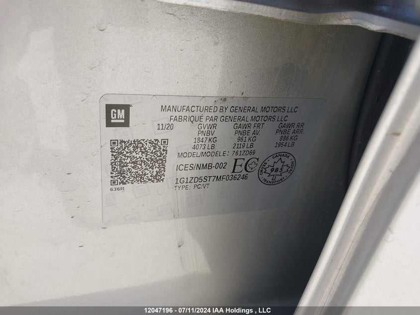 2021 Chevrolet Malibu VIN: 1G1ZD5ST7MF036246 Lot: 12047196