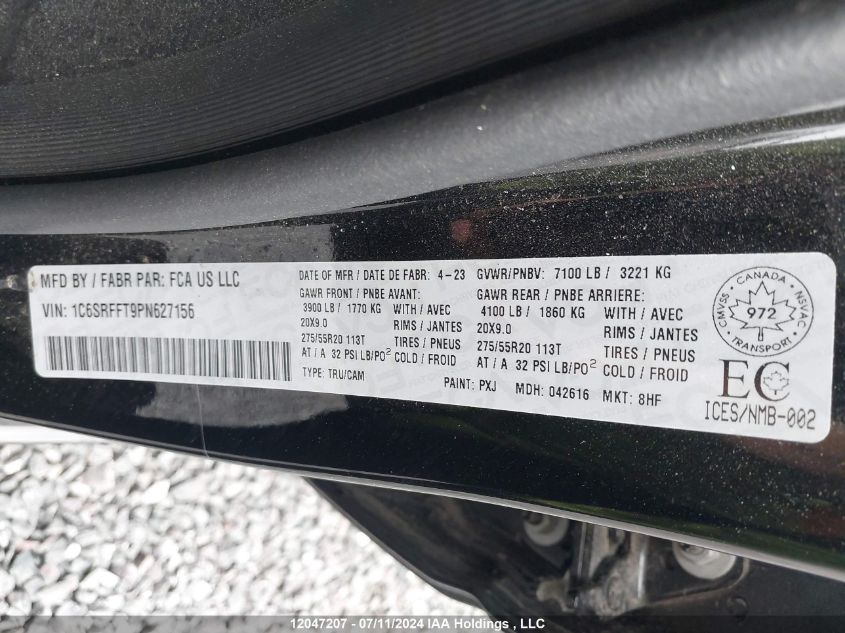 2023 Ram 1500 Big Horn VIN: 1C6SRFFT9PN627156 Lot: 12047207