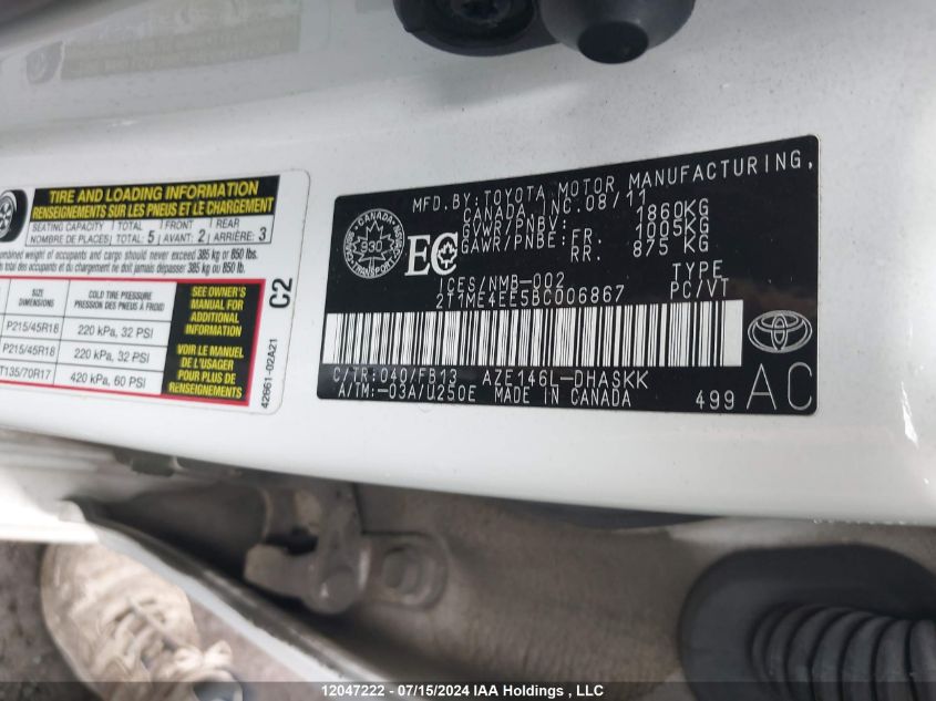 2T1ME4EE5BC006867 2011 Toyota Matrix Xrs