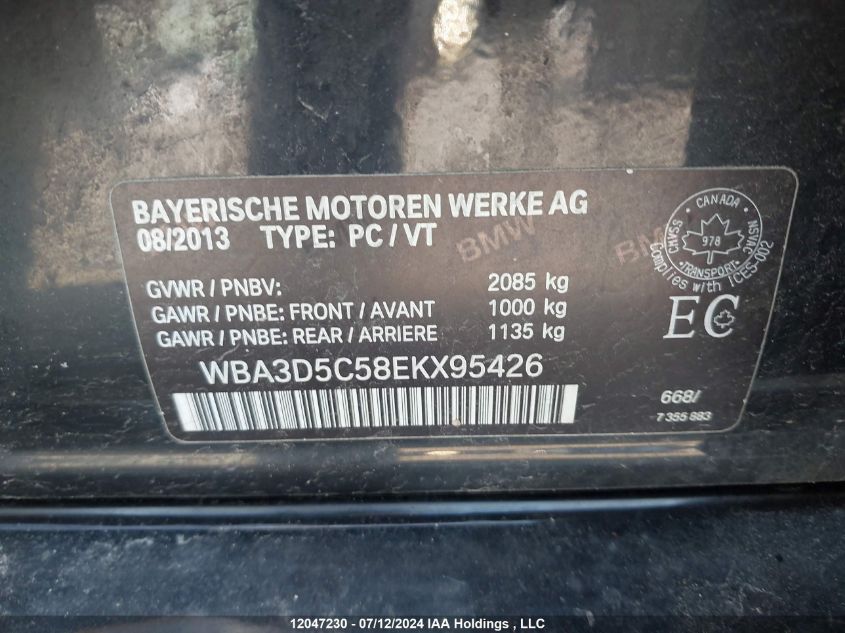 2014 BMW 3 Series VIN: WBA3D5C58EKX95426 Lot: 12047230