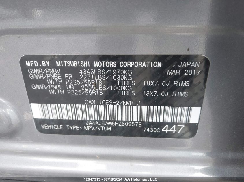 2017 Mitsubishi Rvr VIN: JA4AJ4AW5HZ609579 Lot: 12047313