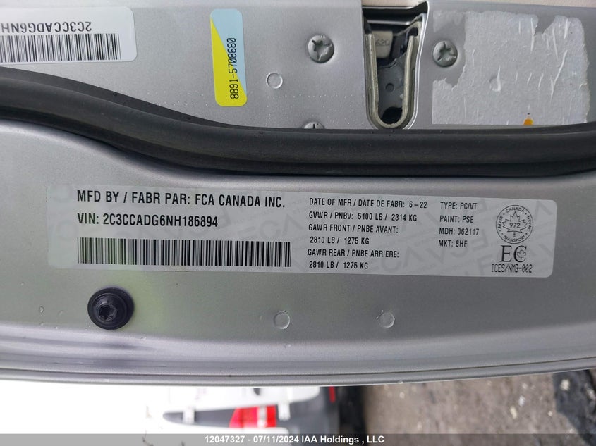 2022 Chrysler 300 Touring L VIN: 2C3CCADG6NH186894 Lot: 12047327