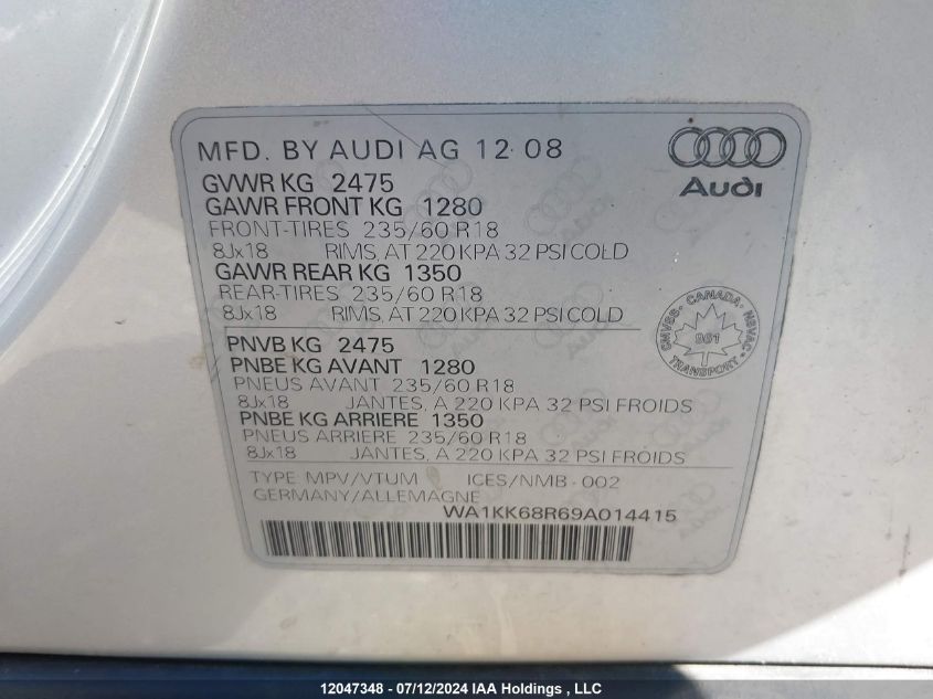 2009 Audi Q5 VIN: WA1KK68R69A014415 Lot: 12047348