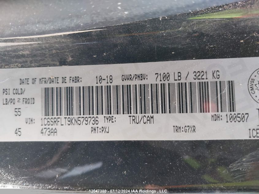 2019 Ram 1500 Rebel VIN: 1C6SRFLT9KN579736 Lot: 12047380