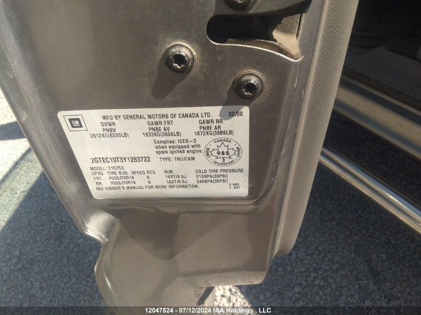 2000 GMC New Sierra 1500 VIN: 2GTEC19T3Y1283722 Lot: 12047524