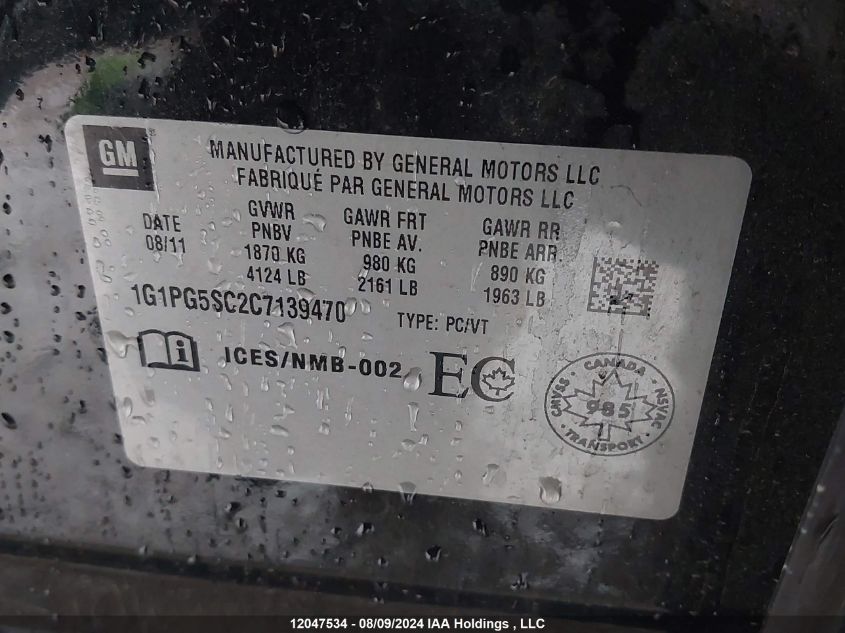 2012 Chevrolet Cruze VIN: 1G1PG5SC2C7139470 Lot: 12047534