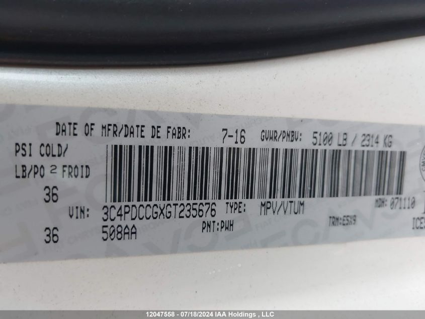 2016 Dodge Journey Sxt/Limited VIN: 3C4PDCCGXGT235676 Lot: 12047558