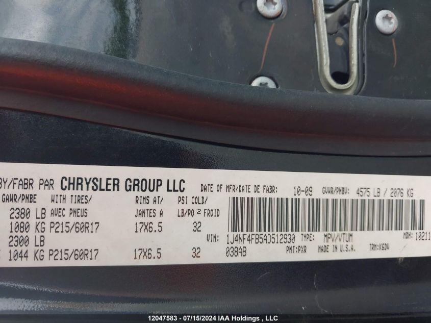 2010 Jeep Compass Sport VIN: 1J4NF4FB5AD512930 Lot: 12047583