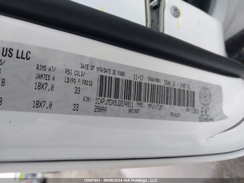 2018 Jeep Cherokee VIN: 1C4PJMDX9JD574911 Lot: 12047601