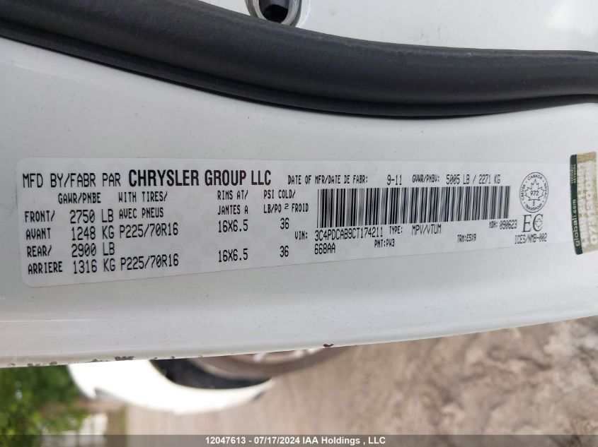 2012 Dodge Journey Cvp/Se Plus VIN: 3C4PDCAB9CT174211 Lot: 12047613