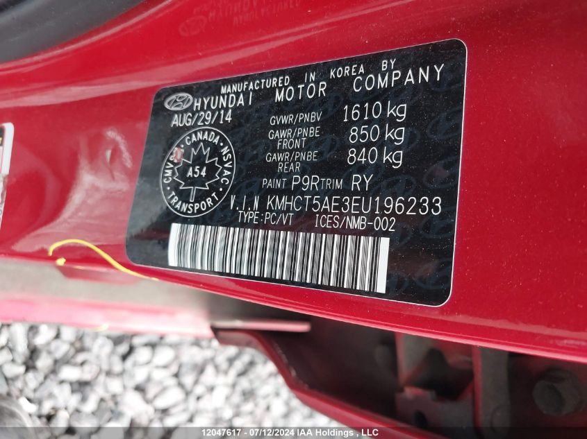 2014 Hyundai Accent Gls/Gs VIN: KMHCT5AE3EU196233 Lot: 12047617