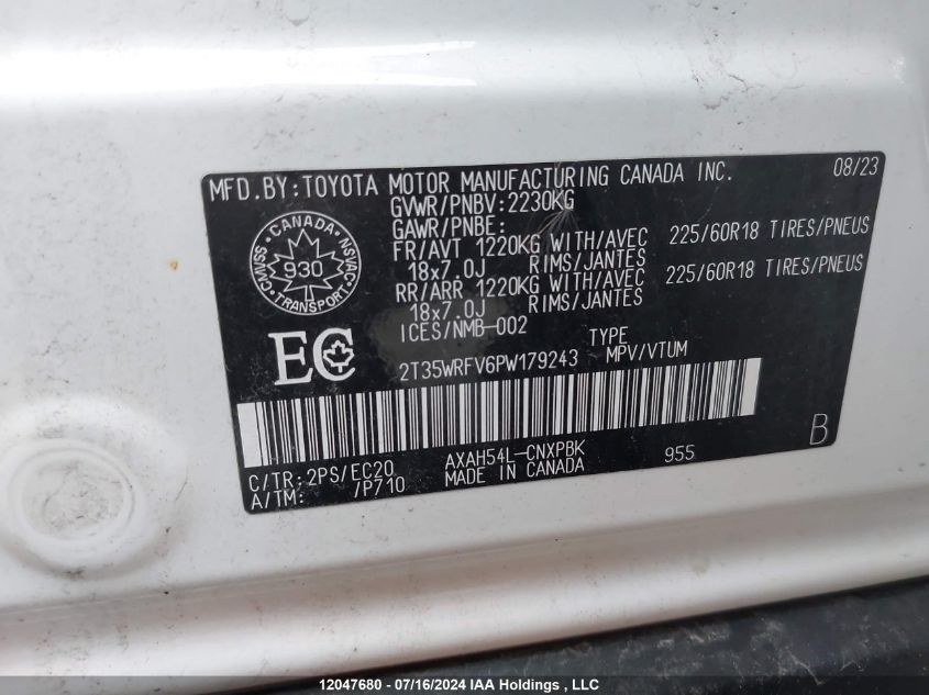 2023 Toyota Rav4 Xse VIN: 2T35WRFV6PW179243 Lot: 12047680