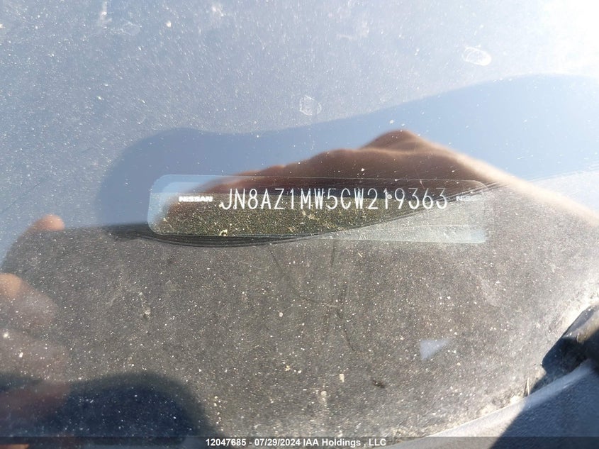 2012 Nissan Murano Sl VIN: JN8AZ1MW5CW219363 Lot: 12047685