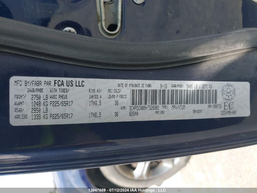 2017 Dodge Journey Se VIN: 3C4PDCAB9HT528381 Lot: 12047689