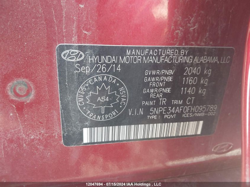 2015 Hyundai Sonata Sport Tech VIN: 5NPE34AF0FH095789 Lot: 12047694