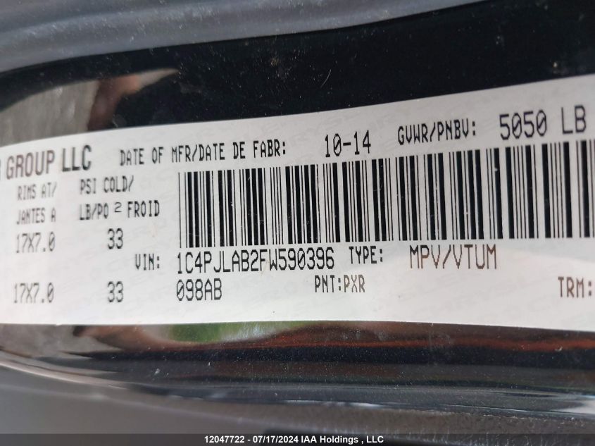 2015 Jeep Cherokee Sport VIN: 1C4PJLAB2FW590396 Lot: 12047722