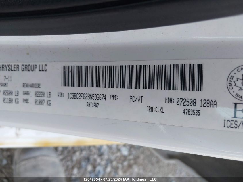 2011 Chrysler 200 VIN: 1C3BC2FG2BN596674 Lot: 12047854