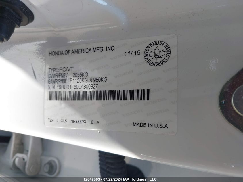 2020 Acura Tlx VIN: 19UUB1F60LA800827 Lot: 12047863