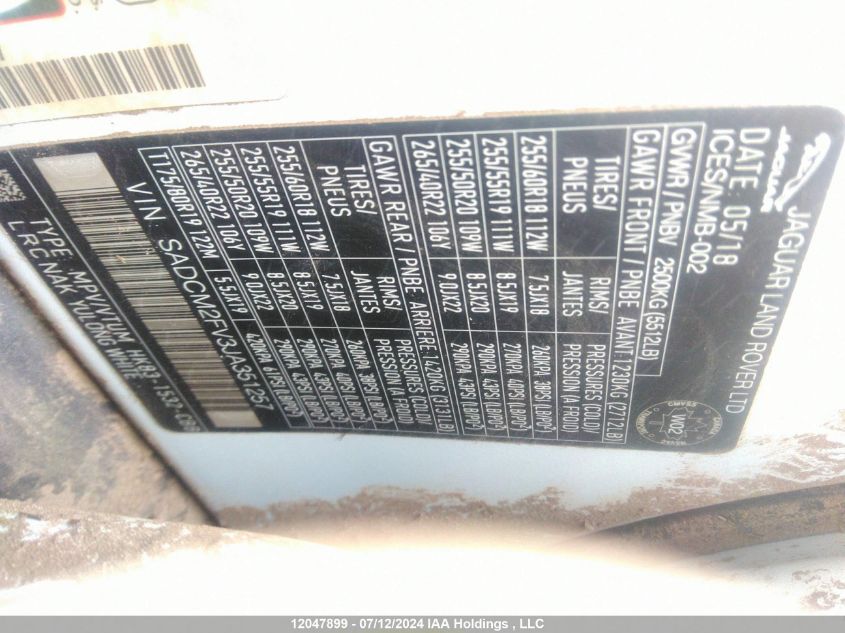 2018 Jaguar F-Pace VIN: SADCM2FV3JA351257 Lot: 12047899