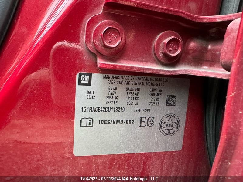 2012 Chevrolet Volt VIN: 1G1RA6E42CU118219 Lot: 12047927