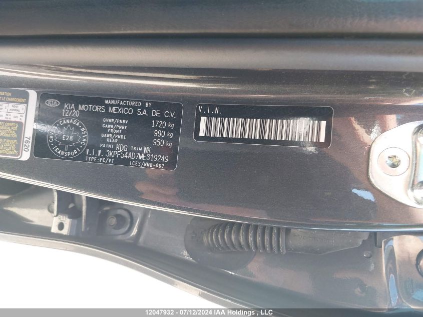 2021 Kia Forte VIN: 3KPF54AD7ME319249 Lot: 12047932