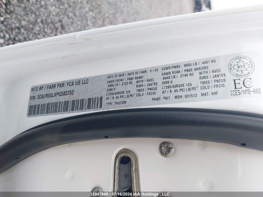 2023 Ram 2500 Limited VIN: 3C6UR5SLXPG583752 Lot: 12047949