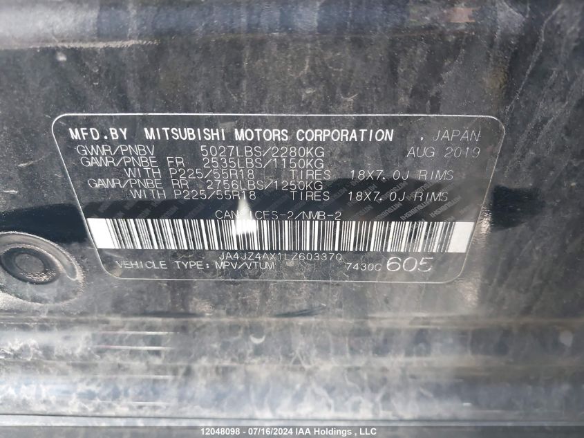 2020 Mitsubishi Outlander VIN: JA4JZ4AX1LZ603370 Lot: 12048098