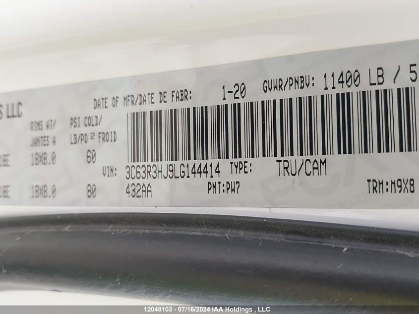 2020 Ram 3500 Big Horn VIN: 3C63R3HJ9LG144414 Lot: 12048103