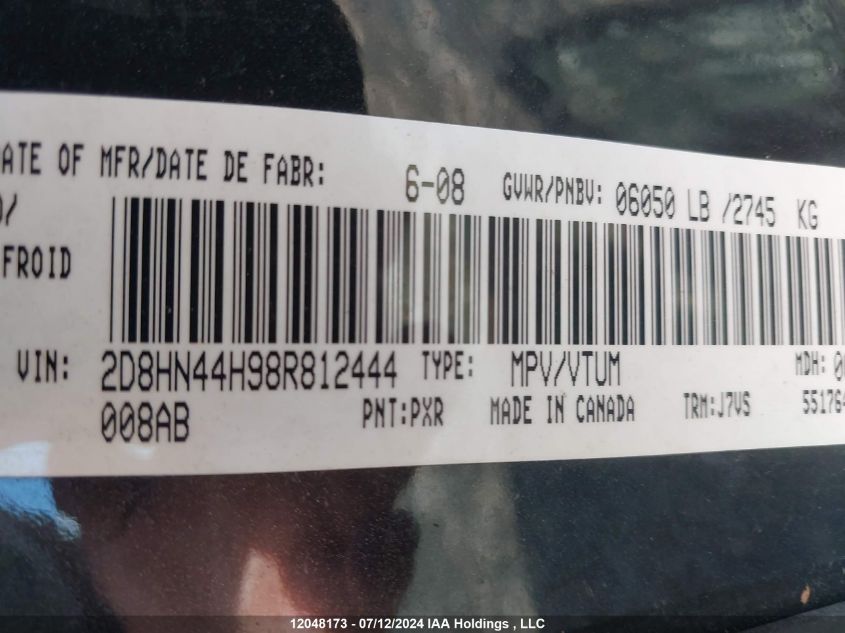 2008 Dodge Grand Caravan Se VIN: 2D8HN44H98R812444 Lot: 12048173
