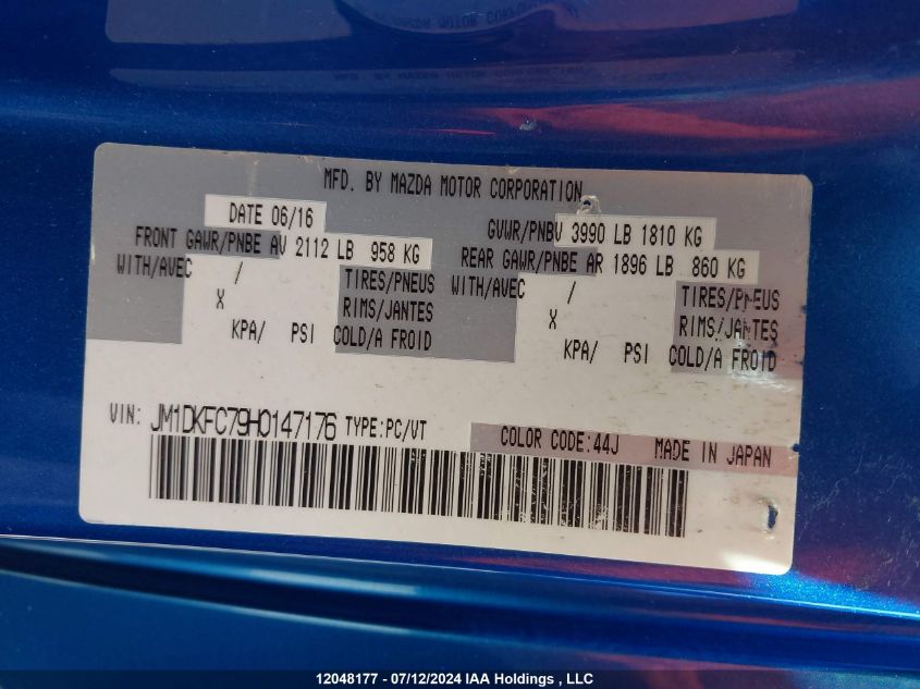 2017 Mazda Cx-3 VIN: JM1DKFC79H0147176 Lot: 12048177