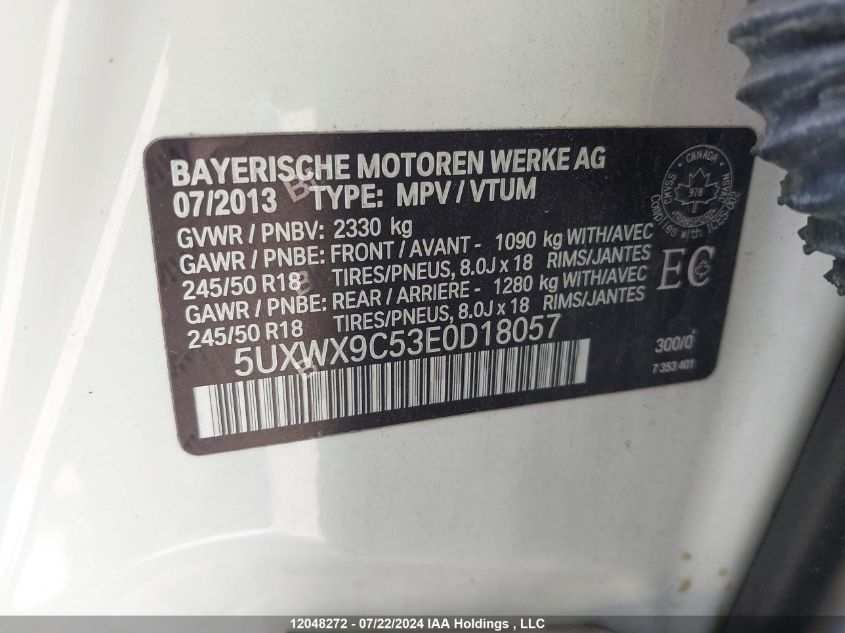 2014 BMW X3 VIN: 5UXWX9C53E0D18057 Lot: 12048272