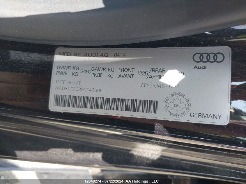 2014 Audi A7 VIN: WAU3GCFC3EN144306 Lot: 12048274