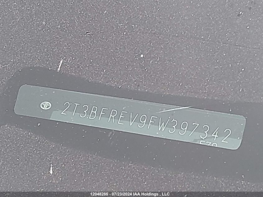 2015 Toyota Rav4 Le VIN: 2T3BFREV9FW397342 Lot: 12048285