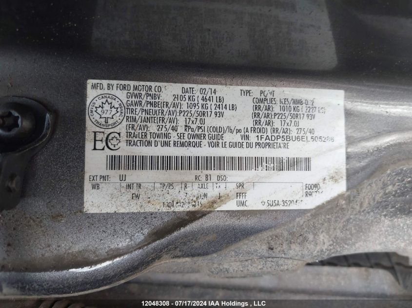 2014 Ford C-Max Hybrid VIN: 1FADP5BU6EL505286 Lot: 12048308