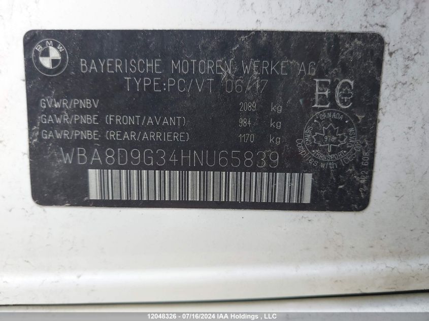 2017 BMW 330 Xi VIN: WBA8D9G34HNU65839 Lot: 12048326