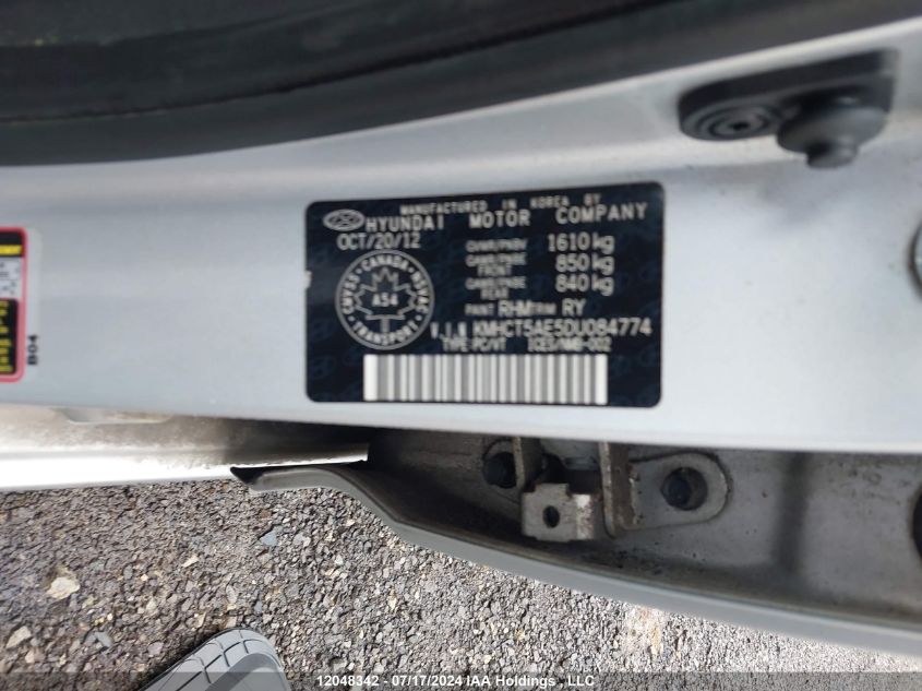 2013 Hyundai Accent Gl VIN: KMHCT5AE5DU084774 Lot: 12048342